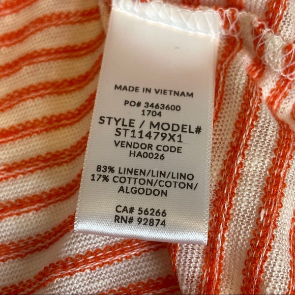 Splendid Caspian Striped Orange White Linen Blend Short Bell Sleeve Tunic Size L - Picture 6 of 9